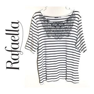 Rafaella Striped Flower Embroidered Top